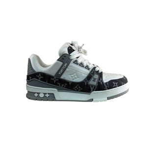 Louis Vuitton White and Grey Monogram Denim LV Trainer Sneakers Size 38