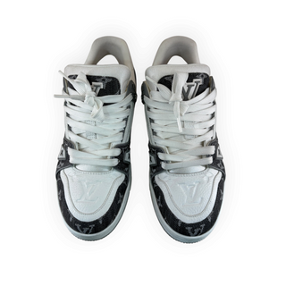 Louis Vuitton White and Grey Monogram Denim LV Trainer Sneakers Size 38