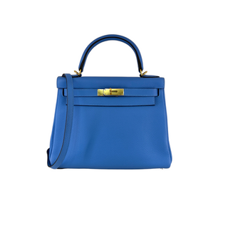 Hermès Blue Kelly 28 Togo Leather Bag with Gold Hardware