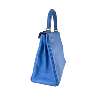 Hermès Blue Kelly 28 Togo Leather Bag with Gold Hardware