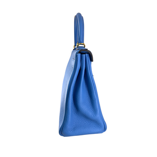 Hermès Blue Kelly 28 Togo Leather Bag with Gold Hardware