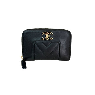 Chanel Black Mademoiselle Quilted Leather Zip Coin Purse Gold Hardware