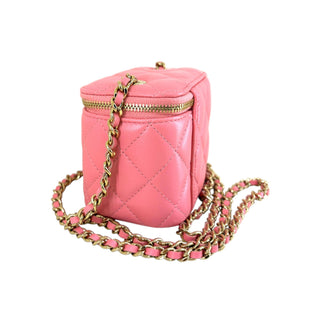 Chanel Coral Pink Quilted Leather Mini Vanity Case with Gold-Tone Hardware