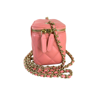 Chanel Coral Pink Quilted Leather Mini Vanity Case with Gold-Tone Hardware