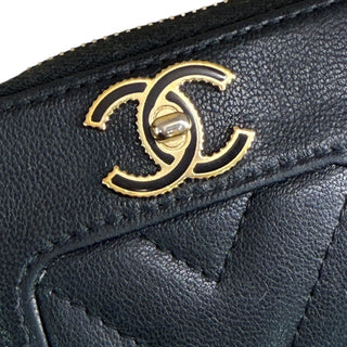 Chanel Black Mademoiselle Quilted Leather Zip Coin Purse Gold Hardware