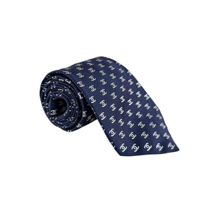 Chanel Navy Blue Silk CC Monogram Tie
