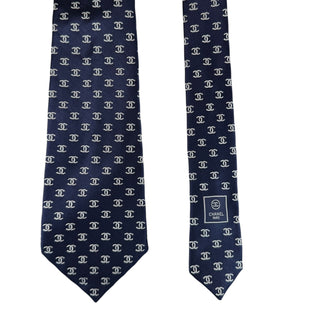 Chanel Navy Blue Silk CC Monogram Tie