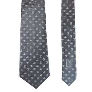 Chanel Slate Blue-Grey CC Monogram Silk Tie