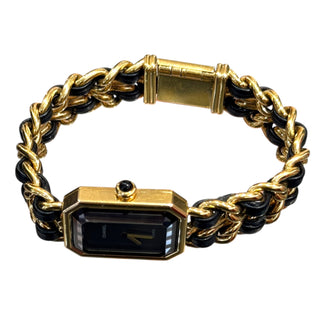 Chanel Gold-Plated Black Leather Chain Quartz Vintage Watch