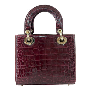Dior Lady Dior Small Burgundy Crocodile Bag Gold-Tone Hardware