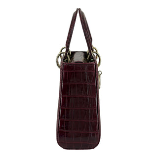 Dior Lady Dior Small Burgundy Crocodile Bag Gold-Tone Hardware