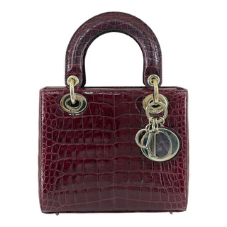 Dior Lady Dior Small Burgundy Crocodile Bag Gold-Tone Hardware