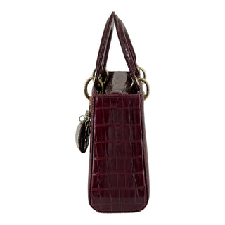 Dior Lady Dior Small Burgundy Crocodile Bag Gold-Tone Hardware