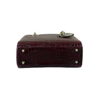 Dior Lady Dior Small Burgundy Crocodile Bag Gold-Tone Hardware