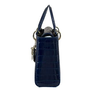 Dior Lady Dior Small Blue Crocodile Bag Gold-Tone Hardware