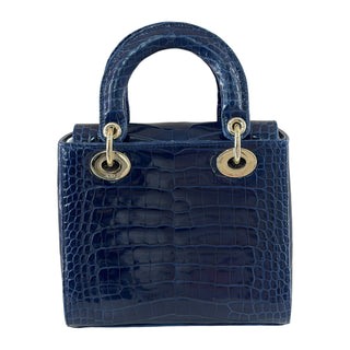 Dior Lady Dior Small Blue Crocodile Bag Gold-Tone Hardware