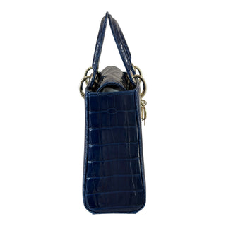 Dior Lady Dior Small Blue Crocodile Bag Gold-Tone Hardware