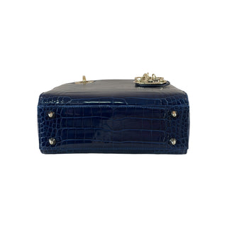 Dior Lady Dior Small Blue Crocodile Bag Gold-Tone Hardware