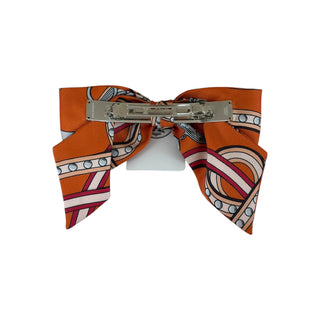 Hermès Orange Multicolour Valletta Silk Hair Barrette