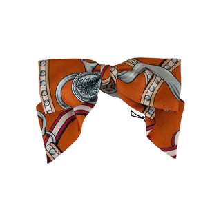Hermès Orange Multicolour Valletta Silk Hair Barrette