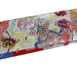 Hermès Multicolour Floral & Butterfly Print Silk Twilly Scarf