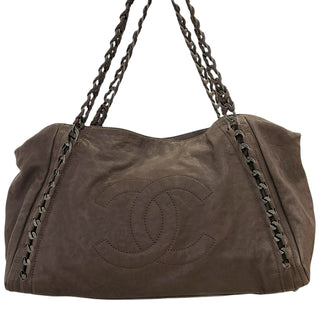 Chanel Brown Distressed Leather Chain Tote Shoulder Bag
