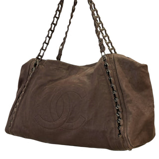 Chanel Brown Distressed Leather Chain Tote Shoulder Bag