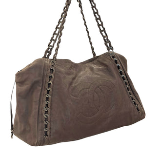 Chanel Brown Distressed Leather Chain Tote Shoulder Bag