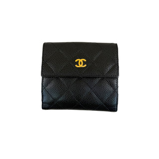 Chanel Classic Black Quilted Caviar Leather Small Flap Wallet Gold Hardware