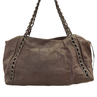 Chanel Brown Distressed Leather Chain Tote Shoulder Bag