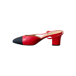 Chanel Red & Black Two-Tone Cap-Toe Slingback Pumps