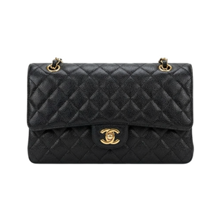 Chanel Classic Medium Double Flap Black Quilted Caviar Leather Shoulder Bag