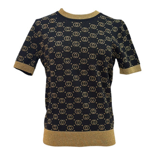 Gucci Black GG Interlock Pattern Wool Short-Sleeve Top