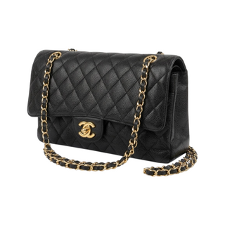 Chanel Classic Medium Double Flap Black Quilted Caviar Leather Shoulder Bag