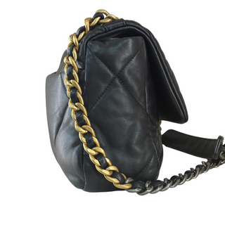 Chanel 19 Black Quilted Leather Flap Bag Mixed Metal Hardware