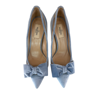 Valentino Garavani Light Blue Velvet Bow Pointed-Toe Pumps