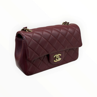 Chanel Burgundy Classic Mini Rectangular Flap Bag Quilted Leather with Gold-Tone Hardware