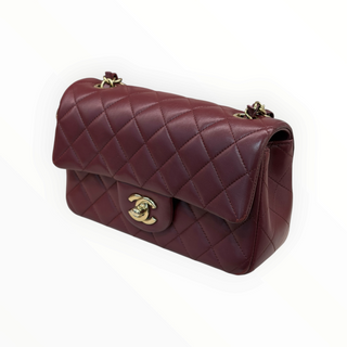 Chanel Burgundy Classic Mini Rectangular Flap Bag Quilted Leather with Gold-Tone Hardware