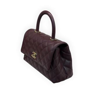Chanel Burgundy Coco Handle Small Quilted Leather Top Handle Bag