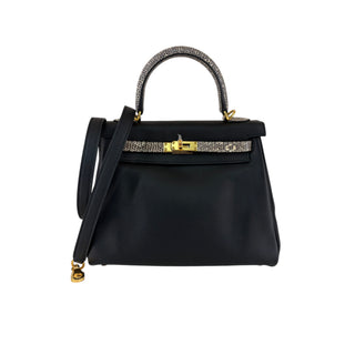 Hermès Black Swift and Ombré Salvator Lizard Touch Kelly 25 Retourné Gold Hardware