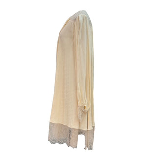 Chanel Cream Lace Trim Faux Pearls CC Silk Robe