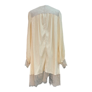 Chanel Cream Lace Trim Faux Pearls CC Silk Robe