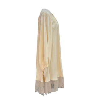 Chanel Cream Lace Trim Faux Pearls CC Silk Robe