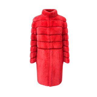 Fendi Red Fur Panelled High Neck Long Coat Size IT 38