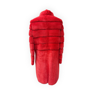 Fendi Red Fur Panelled High Neck Long Coat Size IT 38