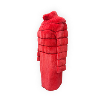 Fendi Red Fur Panelled High Neck Long Coat Size IT 38