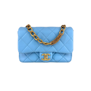 Chanel Mini Flap Bag Blue Quilted Lambskin Gold-Tone Hardware