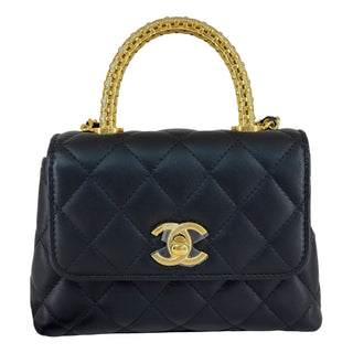 Chanel Black Quilted Coco Handle Leather Crossbody Bag