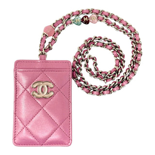 Chanel Pink Lambskin Quilted Enamel Card Holder