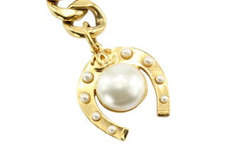 Chanel Gold Horseshoe Faux Pearl Medallion Heavy Chain Belt/Necklace